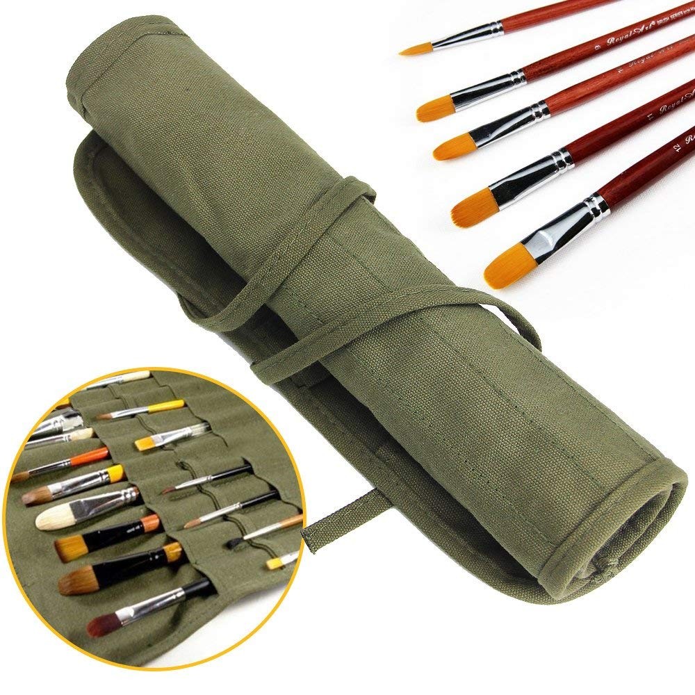 JTDEAL Paint Brush Holder, 22 Slots Storage for Acrylic Oil Large, Army Green