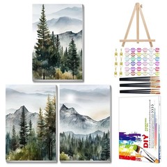 3 Pack Paint by Numbers Kit for Adults – DIY Landscape Mountain Acrylic Art 7.8x