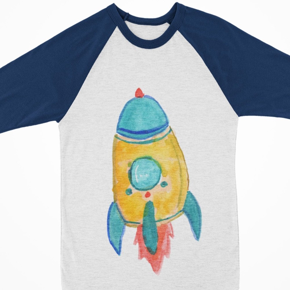 Watercolor Raglan- Rocket Ship