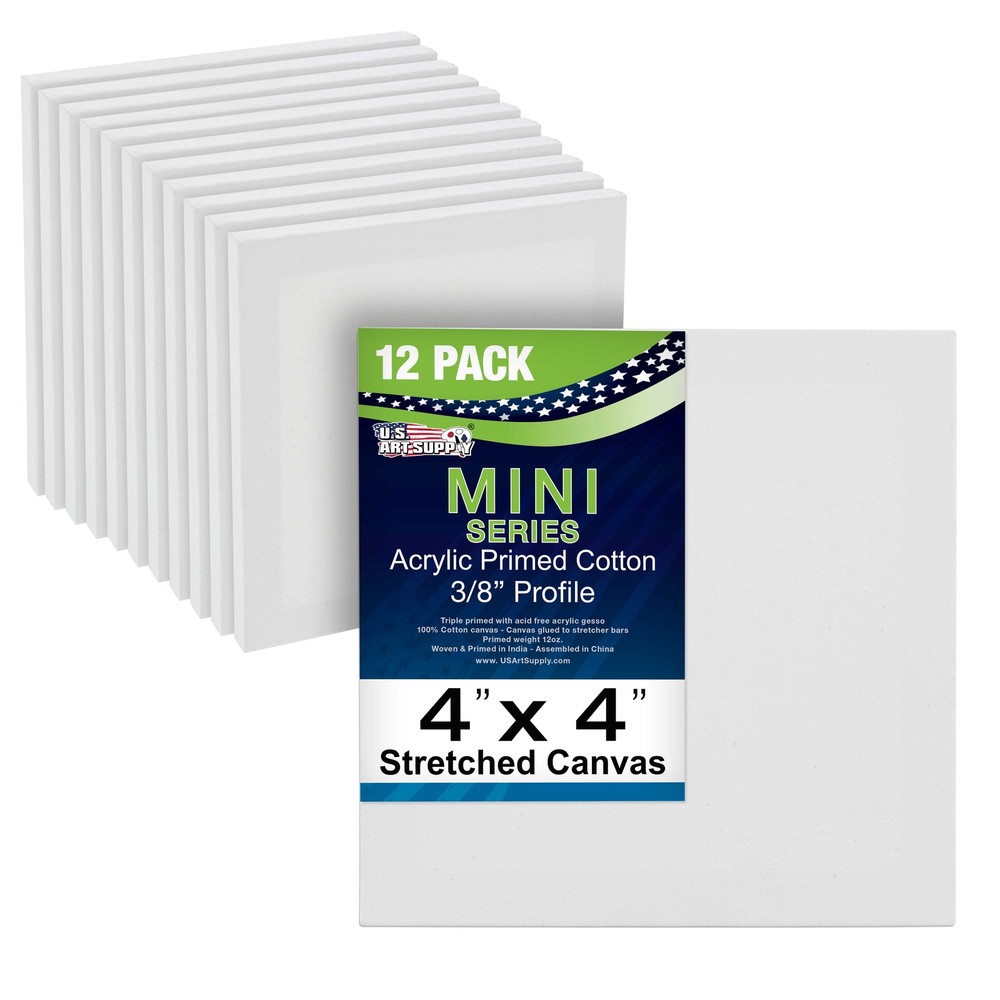 US Art Supply 4″ x 4″ Mini Professional Primed Stretched Canvas 12-Mini Canvases