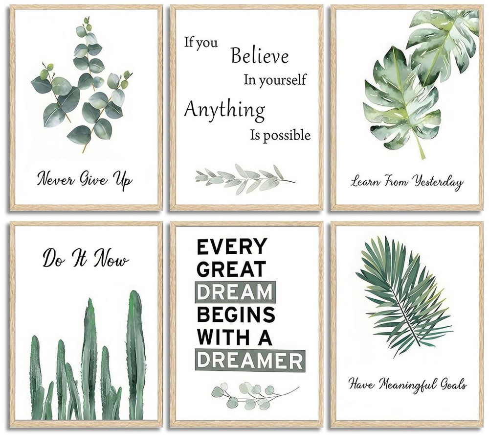 6pcsOffice Inspirational Botanical Canvas Wall Art Eucalyptus Leaves Sage Mot…