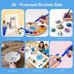 Pointed tip Paint Brushes, 50pcs Washable Flat and Round Art Brushes, Suitabl…