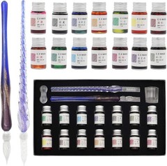 AXEARTE Glass Dip Calligraphy Pen Set, 18-Pieces 14 Color Inks,