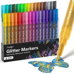 32 Colors Acrylic Glitter Markers, Glitter Paint Pens, 0.7mm Fine Point Tip M…