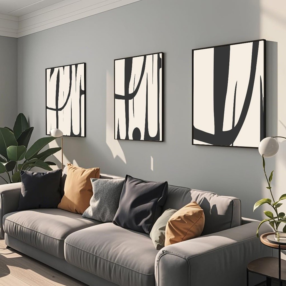 VARUFLY Black and White Abstract Wall Art for Living Room, Framed Canvas Pict…