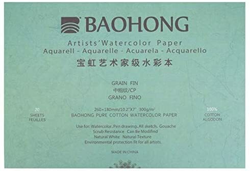 BAOHONG Artists’ Grade Watercolor Painting Paper,100%Cotton Cold Press,20 Sheet