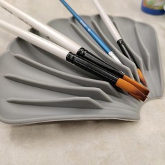2 PCS Silicone Paint Brush Holders Small Multiple Slots Rest Watercolor Grey