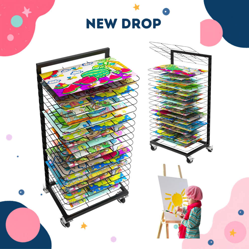 Art Drying Rack 18 Shelves A3 Metal Mobile Lockable Wheels Black