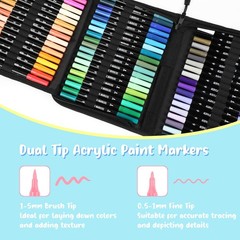 Pagather 72 Colors Acrylic Paint Markers, Dual Tip with Fine Tip and Brush Ti…