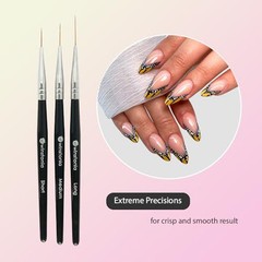 Striping Nail Art Brushes for Long Lines, Details, Fine Designs. 3 pcs Striper