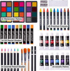 175 Piece Deluxe Art Set with 2 Drawing Pads, Acrylic Paints, Crayons, Colored P