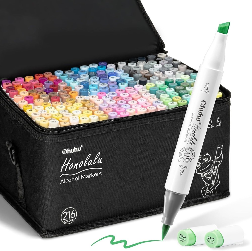 216-Color Brush Marker Set – Dual Tip Art Markers