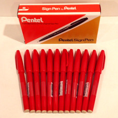 Box of 12 S520-B Pentel Sign Pens Stick Marker Fine Point RED Ink NEW