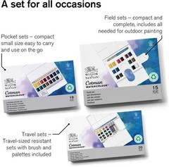 Versatile Cotman Half Pan Watercolor: Viridian Hue, 2ml for Indoor/Outdoor Use
