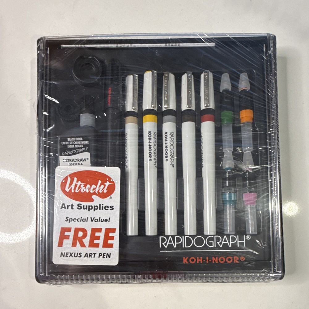 Koh-I-Noor Rapidograph Technical 5 Pen Set, 4 Tips, Ink. New in Box $140value