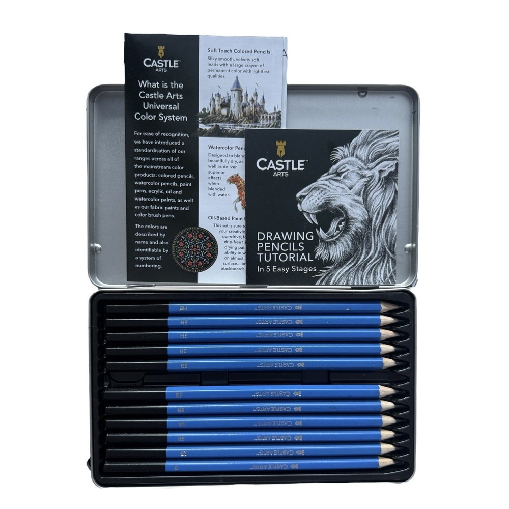 Castle Art Supplies Premium Graphite Drawing Pencils Ser 11 pcs 5H-8B in Tin