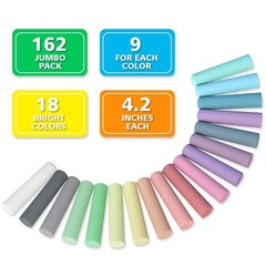 feela Sidewalk Chalk 162 Pack 18 Colors Kids Jumbo Chalk Bulk for Driveway Wall