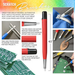 Pixiss Scratch Brush Pen Set with Replacement Tips, Fiberglass, Steel, Brass, Ny