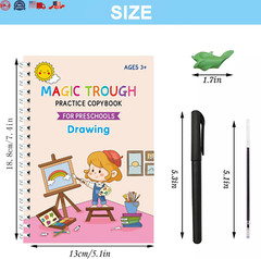 4 PC Reusable Grooved Writing Books for Kids, Magic Copy Books,Reusable Handl
