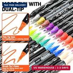 24 Colors Acrylic Paint Markers, Dual Tips Acrylic Paint Pens with Fine Tip and