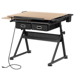 Adjustable Height Drafting Drawing Table Tiltable Tabletop Edge Stopper Natural