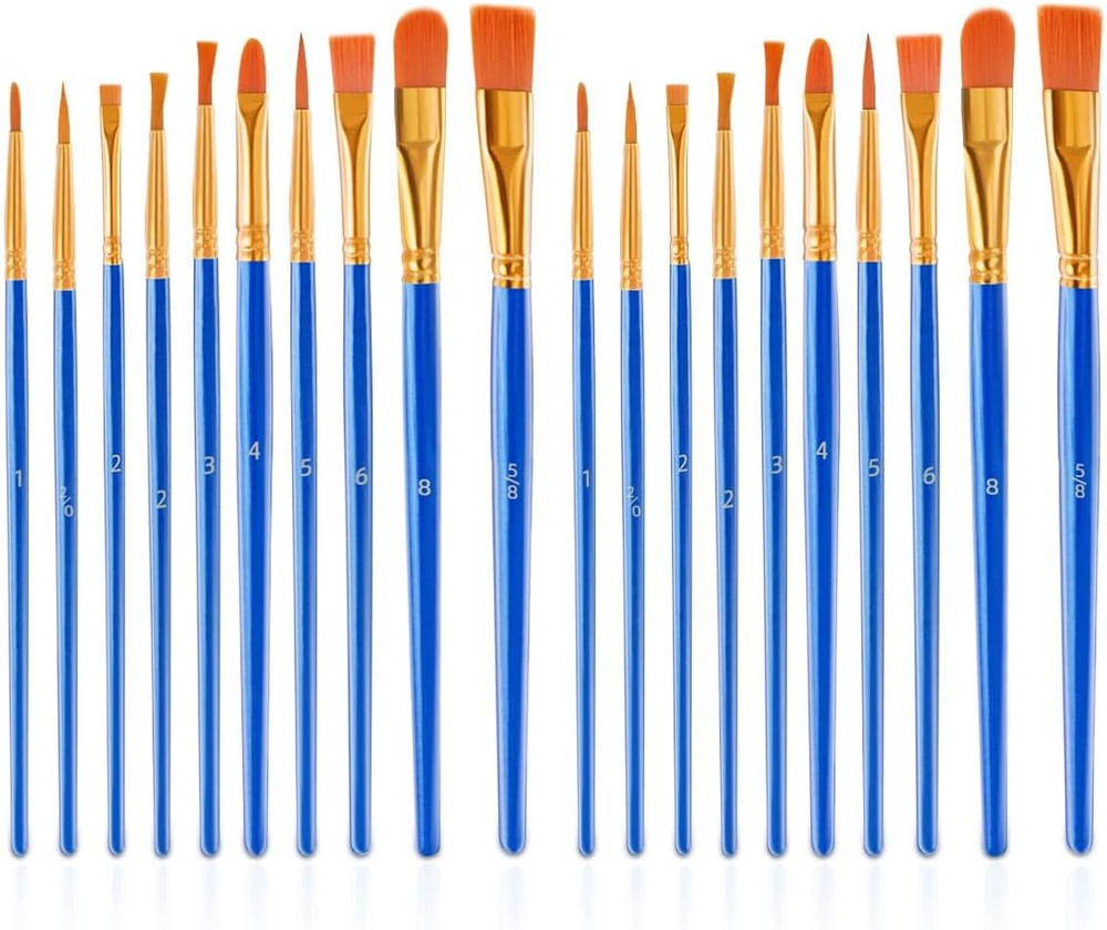 20 Pcs Paint Brushes Painting Brush for Acrylic Oil Watercolor Flat and round Pa