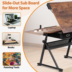 Adjustable Drafting Table for Artists – Drawing Table with Drawers & Outlet