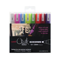 Uni Chalk Marker 1.8×2.5mm Bullet Tip Water Based Formula Vibrant Assorted