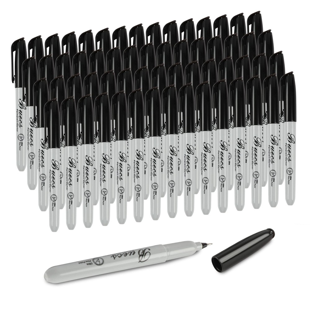 Buecs Permanent Markers, 60 Count Ultra Fine 60 (Pack of 1), Black