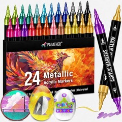24 Metallic Colors Acrylic Paint Markers, Dual Tip with Fine Tip and Brush Ti…