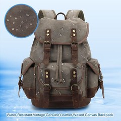 HuaChen Vintage Leather Backpack: Spacious Durable Canvas Rucksack for Men & …