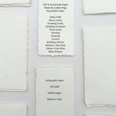 Premium Handmade Ivory White Paper 150 GSM Deckle Edge Mixed Media Sheets for Wa