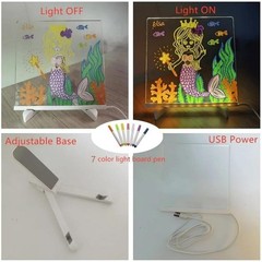 LED Drawing Board, Doodle Glow Drawing Board, LED Note Board with Colors, Acryli