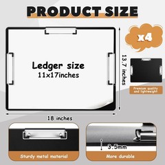 Tenceur 4 Pcs Extra Large 11×17 Clipboard – Horizontal Three Clip Plastic Cli…