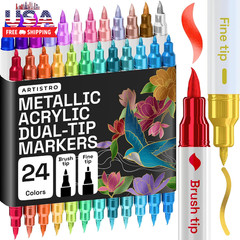 24 Metallic Acrylic Paint Markers – Paint Pens for Drawing – for Fabric, Rock, G