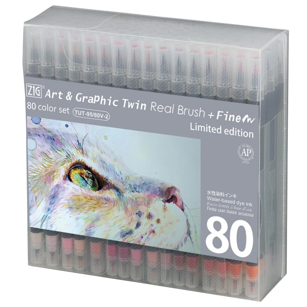 Kuretake Art & Graphic Twin: 80-Color Set RB+F Professional Dual-Tip Markers