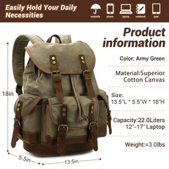 HuaChen Vintage Canvas Leather Backpack: Spacious Durable Rucksack for Men & …