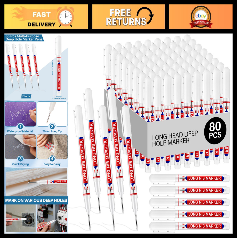 80Pcs Waterproof Deep Hole Marker Pens for Woodworking, Carpentry & Construction