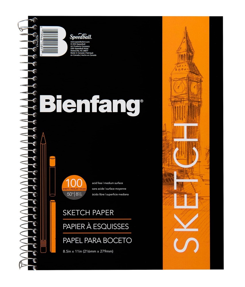 Bienfang Spiral Bound Sketch Pad 8.5X11 Inch 100 Sheets Acid Free Paper
