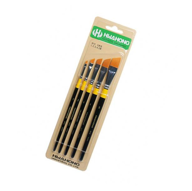 HWAHONG Artist Design Brush Angular Flat Brush 972 1Set (5ea Brushes)