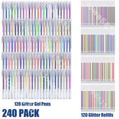 120PC Glitter Gel Pens + 120PC Refills Unique Colors for Coloring Books Drawing