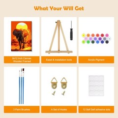 Paint by Numbers Kit for Adults with Frame, Elephant Paint by Number Canvas, Sun