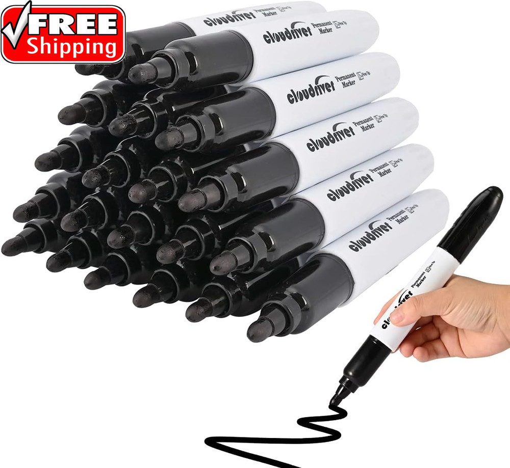 Jumbo Size Permanent Markers, Black, 20 Pack, Large Permanent Markers, King Perm