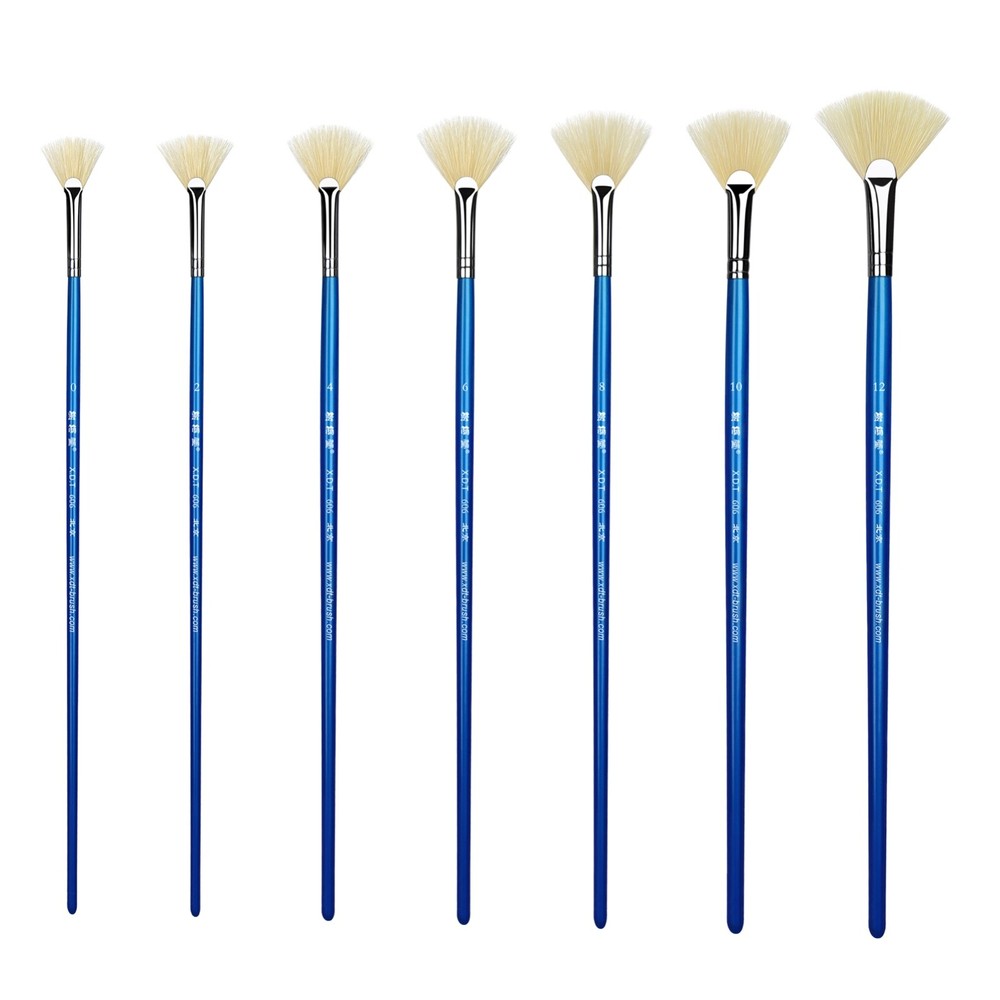 XDT#606-2 Fan Art Brush Set 7Pc #0#2#4#6#8#10#12 Hog Acrylic Oil Watercolor
