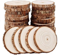 William Craft Unfinished Natural Wood Slices with Bark – 30 Pcs 3.5-4 inch Cr…