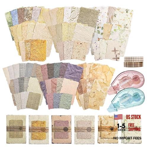 168 Pcs Textured Vintage Scrapbook Paper Kit with Washi Tape & Multicolor