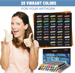 28 Metallic Colors Acrylic Paint Markers, Dual Tip 1 Count (Pack of 28)