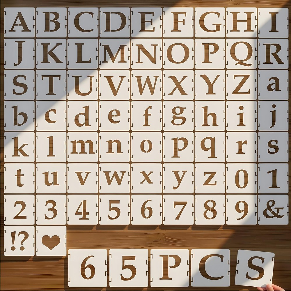 Letter Stencils for Painting, 65PCS Alphabet Stencils for Crafts Reusable, In…