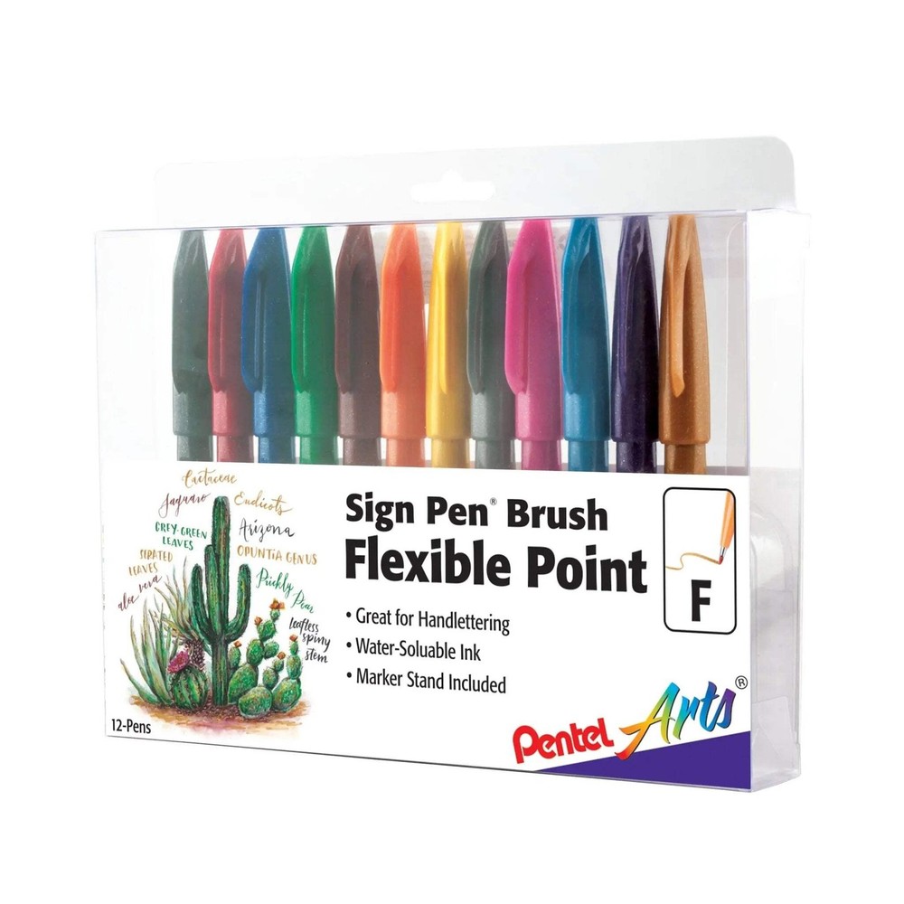 Sign Pen Brush – Flexible Point Marker – 12-Pack Assorted Colors