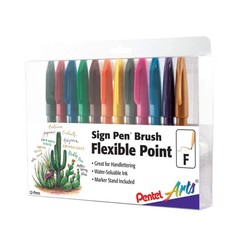 Sign Pen Brush – Flexible Point Marker – 12-Pack Assorted Colors